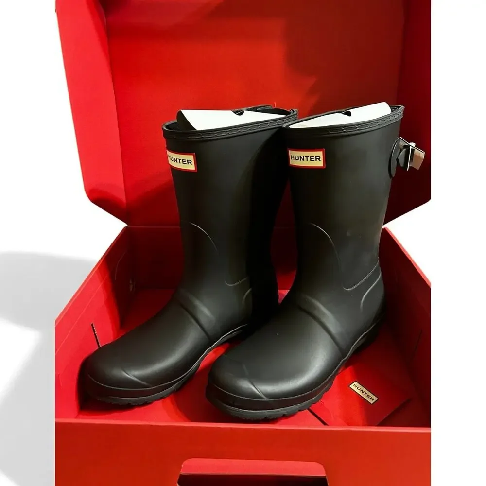 Hunter Women's Original Short Back Adjustable Rain Boot Black Size 10